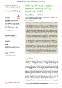 Governing with Nature: a European Perspective on Putting Rewilding Rstb.Royalsocietypublishing.Org Principles Into Practice