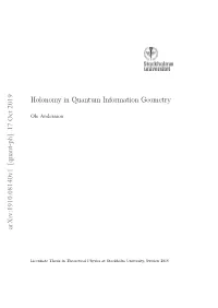 Holonomy in Quantum Information Geometry Arxiv:1910.08140V1