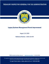 Legacy Systems Management Needs Improvement