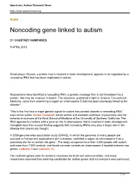 Noncoding Gene Linked to Autism