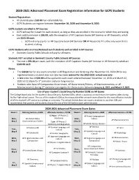 2020-2021 Advanced Placement Exam Registration Information for GCPS Students