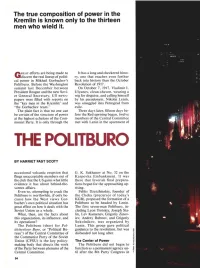 THE POLITBURO Its Operations? This Organization,Itsinfluence,And Soviet Unionasawhole