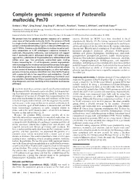Complete Genomic Sequence of Pasteurella Multocida, Pm70