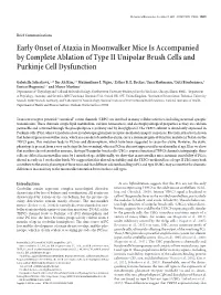 Early Onset of Ataxia in Moonwalker Mice Is Accompanied by Complete Ablation of Type II Unipolar Brush Cells and Purkinje Cell Dysfunction