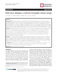 Eilat Virus Displays a Narrow Mosquito Vector Range Farooq Nasar1,2, Andrew D Haddow2, Robert B Tesh1 and Scott C Weaver1*