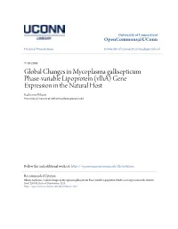 Global Changes in Mycoplasma Gallisepticum Phase-Variable Lipoprotein (Vlha) Gene Expression in the Natural Host