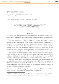 Identity, Equality, Nameability and Completeness∗