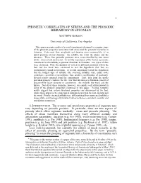Phonetic Correlates of Stress & Prosodic Hierarchy in Estonian