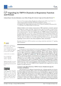 Ca2+ Signaling by TRPV4 Channels in Respiratory Function and Disease