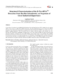 Structural Characterization of the D-Tyr-Trnatyr Deacylase from Bacillus Lichenformis, an Organism of Great Industrial Importance
