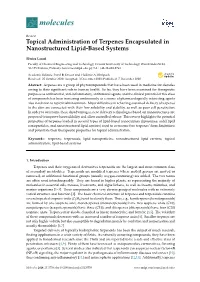 Topical Administration of Terpenes Encapsulated in Nanostructured Lipid-Based Systems
