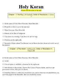 Holy Koran Please Read the Notes at the End