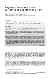 Angiosarcomas and Other Sarcomas of Endothelial Origin