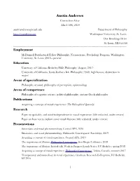 Austin Andrews Curriculum Vitae March 30Th, 2020 Austinandrews@Wustl.Edu Department of Philosophy Washington University, St