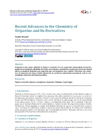 Recent Advances in the Chemistry of Oripavine and Its Derivatives