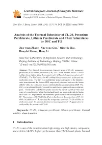 Analysis of the Thermal Behaviour of CL-20, Potassium Perchlorate, Lithium Perchlorate and Their Admixtures by DSC and TG