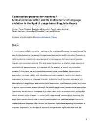 Construction Grammar for Monkeys? Animal Communication and Its Implications for Language Evolution in the Light of Usage-Based Linguistic Theory