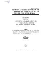 Department of Defense Authorization for Appropriations for Fiscal Year 2017 and the Future Years Defense Program
