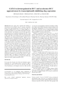 GATA3 Is Downregulated in HCC and Accelerates HCC Aggressiveness by Transcriptionally Inhibiting Slug Expression