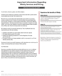 Important Information Regarding Xfinity Services and Pricing