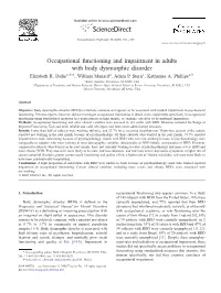 Occupational Functioning and Impairment in Adults with Body Dysmorphic Disorder ⁎ Elizabeth R
