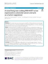 A Novel Long Non-Coding RNA-KAT7 Is Low Expressed in Colorectal Cancer