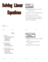 Contents • Preliminaries O Elementary Matrix Operations O