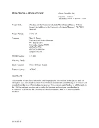 EVOS PROPOSAL SUMMARY PAGE (Trustee Council Use Only)