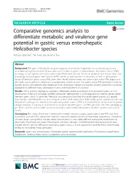 Downloaded from the National This Genus-Wide Comparative Analysis Determined That Center for Biotechnology Information Database (NCBI) Gastric Helicobacter Spp