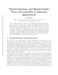 Nanotechnology and Quasicrystals: from Self Assembly to Photonic Applications