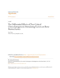 The Differential Effects of Two Critical Osteoclastogenesis Stimulating Factors on Bone Biomechanics Yuyu Yuan Clemson University, Yyuan@Clemson.Edu