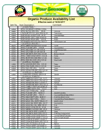 Organic Produce Availability List