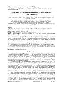 Perceptions of Role Transition Among Nursing Interns at Tanta University