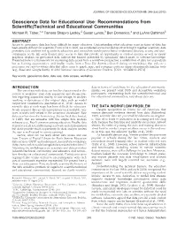 Geoscience Data for Educational Use: Recommendations from Scientiﬁc/Technical and Educational Communities Michael R
