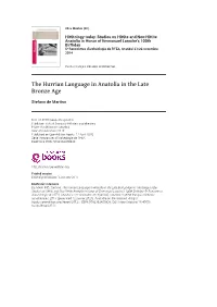 The Hurrian Language in Anatolia in the Late Bronze Age