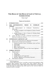 THE ROLE of the RULE of LAW in VIRTUAL COMMUNITIES Nicolas Suop