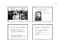 Lecture 17 Relativity A2020 Prof. Tom Megeath What Are the Major Ideas