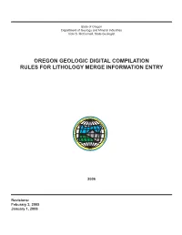 Oregon Geologic Digital Compilation Rules for Lithology Merge Information Entry