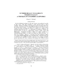 Is There Really No Liability Without Fault?: a Critique of Goldberg & Zipursky