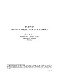 CMSC 451 Design and Analysis of Computer Algorithms1