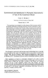 Commitment and Satisfaction in Romantic Associations: a Test of the Investment Model