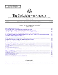 THE SASKATCHEWAN GAZETTE, June 8, 2012 1273 (REGULATIONS)/CE NUMÉRO NE CONTIENT PAS DE PARTIE III (RÈGLEMENTS)