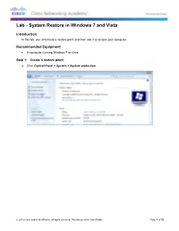 Lab - System Restore in Windows 7 and Vista