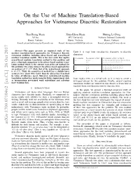On the Use of Machine Translation-Based Approaches for Vietnamese Diacritic Restoration