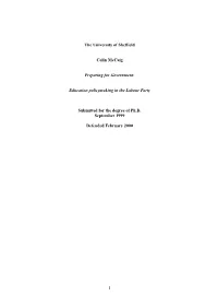 Education Policymaking in the Labour Party Submitted for Th