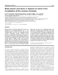 Lamin A/C-Emerin Interactions in Vivo and in Vitro
