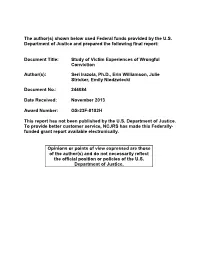 Study of Victim Experiences of Wrongful Conviction