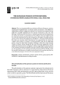 The Romanian Pension System Reforms: Evidences from Legislative Roll Call Analysis