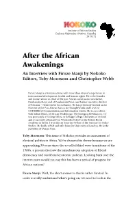 After the African Awakenings an Interview with Firoze Manji by Nokoko Editors, Toby Moorsom and Christopher Webb