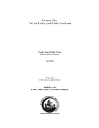 Lacamas Lake: Nutrient Loading and In-Lake Conditions